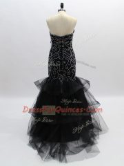 Fancy Black Sleeveless Beading and Ruffles Floor Length Evening Dress