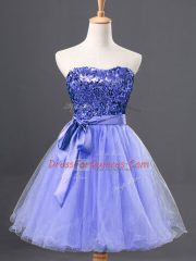 Perfect A-line Blue Sweetheart Tulle Sleeveless Mini Length Zipper