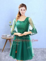Knee Length Green Damas Dress Scoop 3 4 Length Sleeve Lace Up