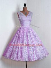 Elegant Lilac A-line Lace Vestidos de Damas Lace Up Lace Sleeveless Mini Length