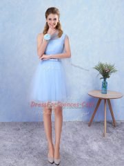 Artistic Asymmetric Sleeveless Lace Up Damas Dress Aqua Blue Tulle