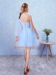 Artistic Asymmetric Sleeveless Lace Up Damas Dress Aqua Blue Tulle