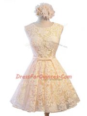 Dazzling Champagne Sleeveless Belt Knee Length Court Dresses for Sweet 16