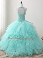 Fine Apple Green Sleeveless Organza Lace Up Quinceanera Gown for Military Ball and Sweet 16 and Quinceanera