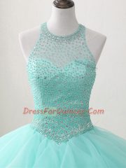 Fine Apple Green Sleeveless Organza Lace Up Quinceanera Gown for Military Ball and Sweet 16 and Quinceanera