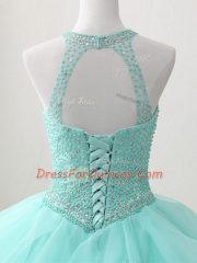 Fine Apple Green Sleeveless Organza Lace Up Quinceanera Gown for Military Ball and Sweet 16 and Quinceanera
