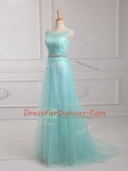 Artistic Floor Length Empire Long Sleeves Apple Green Prom Dress Zipper