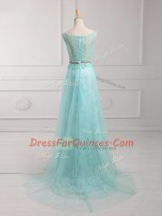 Artistic Floor Length Empire Long Sleeves Apple Green Prom Dress Zipper