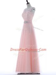 New Style V-neck Sleeveless Zipper Dress for Prom Baby Pink Tulle