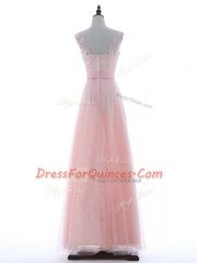New Style V-neck Sleeveless Zipper Dress for Prom Baby Pink Tulle