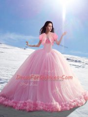Ball Gowns Sleeveless Baby Pink Quinceanera Dresses Brush Train Lace Up