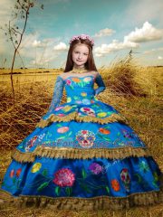 Wonderful Long Sleeves Embroidery Lace Up Girls Pageant Dresses