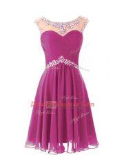 Fuchsia Cap Sleeves Beading Knee Length Homecoming Dress