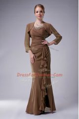 Straps Sleeveless Evening Dress Floor Length Beading Brown Chiffon