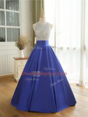 New Style Blue Scoop Backless Beading Sleeveless