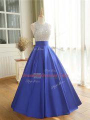New Style Blue Scoop Backless Beading Sleeveless