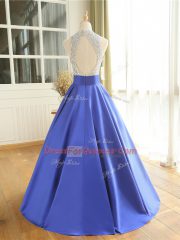 New Style Blue Scoop Backless Beading Sleeveless