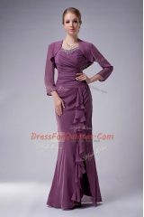 Floor Length Mermaid Sleeveless Purple Prom Dress Zipper