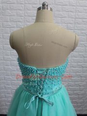 Fitting Sleeveless Lace Up Mini Length Beading Dress for Prom