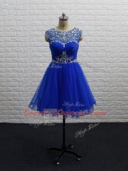 Delicate Beading and Ruching Dress for Prom Royal Blue Zipper Sleeveless Mini Length
