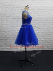 Delicate Beading and Ruching Dress for Prom Royal Blue Zipper Sleeveless Mini Length