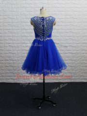 Delicate Beading and Ruching Dress for Prom Royal Blue Zipper Sleeveless Mini Length
