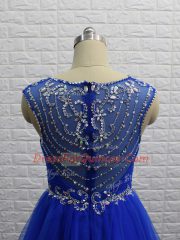 Delicate Beading and Ruching Dress for Prom Royal Blue Zipper Sleeveless Mini Length