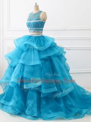 Adorable Tulle Sleeveless Quince Ball Gowns Brush Train and Beading and Ruffles