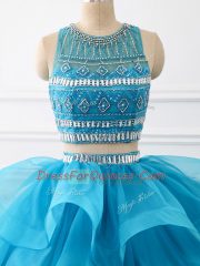 Adorable Tulle Sleeveless Quince Ball Gowns Brush Train and Beading and Ruffles