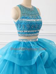 Adorable Tulle Sleeveless Quince Ball Gowns Brush Train and Beading and Ruffles