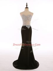 Beading Prom Gown Black Zipper Sleeveless Brush Train