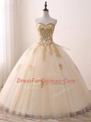 Smart Ball Gowns Ball Gown Prom Dress Champagne Sweetheart Tulle Sleeveless Floor Length Lace Up