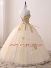 Smart Ball Gowns Ball Gown Prom Dress Champagne Sweetheart Tulle Sleeveless Floor Length Lace Up