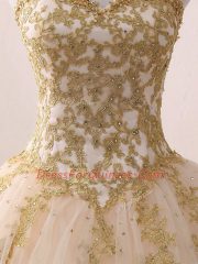 Smart Ball Gowns Ball Gown Prom Dress Champagne Sweetheart Tulle Sleeveless Floor Length Lace Up
