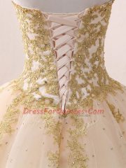 Smart Ball Gowns Ball Gown Prom Dress Champagne Sweetheart Tulle Sleeveless Floor Length Lace Up