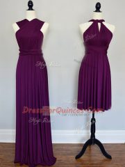 Popular Halter Top Sleeveless Chiffon Quinceanera Court Dresses Ruching Lace Up