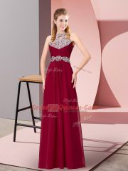 Free and Easy Burgundy Sleeveless Floor Length Beading and Ruching Zipper Prom Party Dress