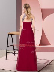 Free and Easy Burgundy Sleeveless Floor Length Beading and Ruching Zipper Prom Party Dress