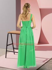 Empire Prom Dress Green One Shoulder Chiffon Sleeveless Floor Length Lace Up