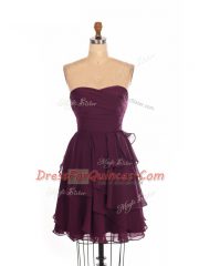 Burgundy Chiffon Zipper Sweetheart Sleeveless Mini Length Vestidos de Damas Ruffled Layers