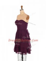 Burgundy Chiffon Zipper Sweetheart Sleeveless Mini Length Vestidos de Damas Ruffled Layers