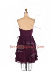 Burgundy Chiffon Zipper Sweetheart Sleeveless Mini Length Vestidos de Damas Ruffled Layers