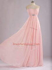 Exquisite Baby Pink Zipper Sweetheart Beading and Ruching Dama Dress for Quinceanera Chiffon Sleeveless