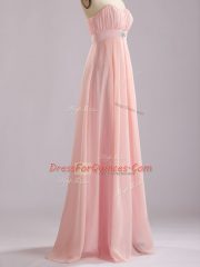 Exquisite Baby Pink Zipper Sweetheart Beading and Ruching Dama Dress for Quinceanera Chiffon Sleeveless