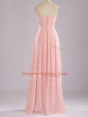 Exquisite Baby Pink Zipper Sweetheart Beading and Ruching Dama Dress for Quinceanera Chiffon Sleeveless