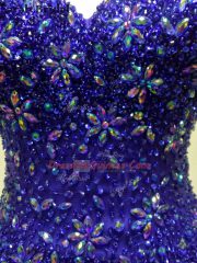 Sleeveless Tulle Brush Train Criss Cross Prom Party Dress in Royal Blue with Beading