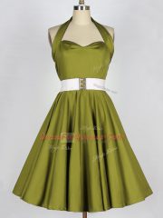 Olive Green Halter Top Lace Up Belt Dama Dress Sleeveless
