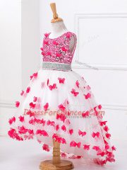 Low Price High Low Zipper Little Girl Pageant Gowns White for Wedding Party with Beading and Appliques