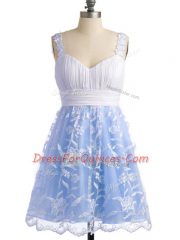 Glorious Light Blue Lace Lace Up Dama Dress for Quinceanera Sleeveless Knee Length Lace