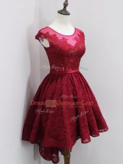 Custom Made Scoop Cap Sleeves Zipper Damas Dress Wine Red Lace